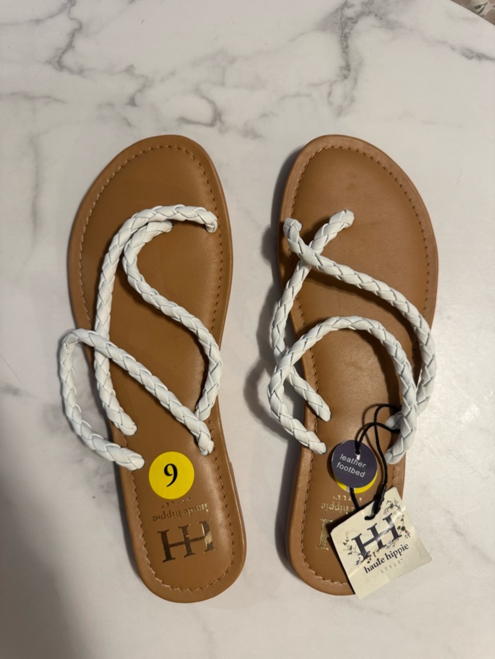 Haute Hippie Tan Leather Sandals with White Braided Straps